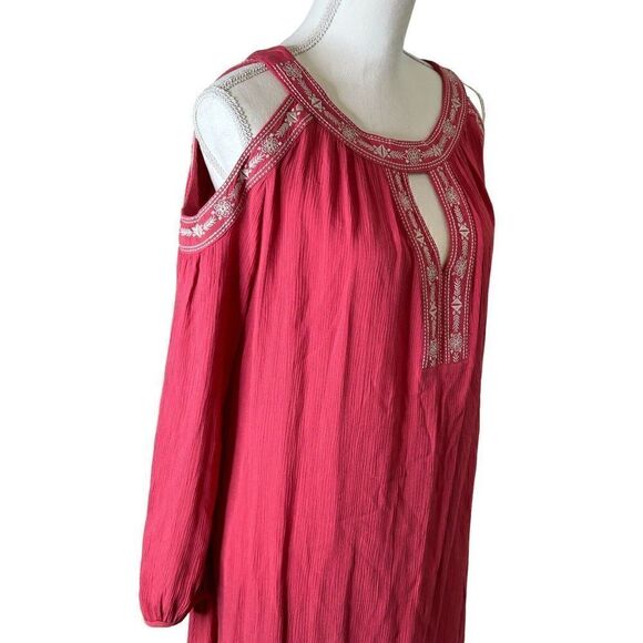 Knox Rose Women’s Cold Shoulder Dark Pink High Low Dress Embroidered Sz L - Picture 3 of 6